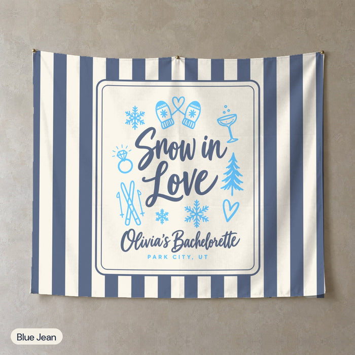 Snow In Love personalized wall tapestry, Blue Jean stripes