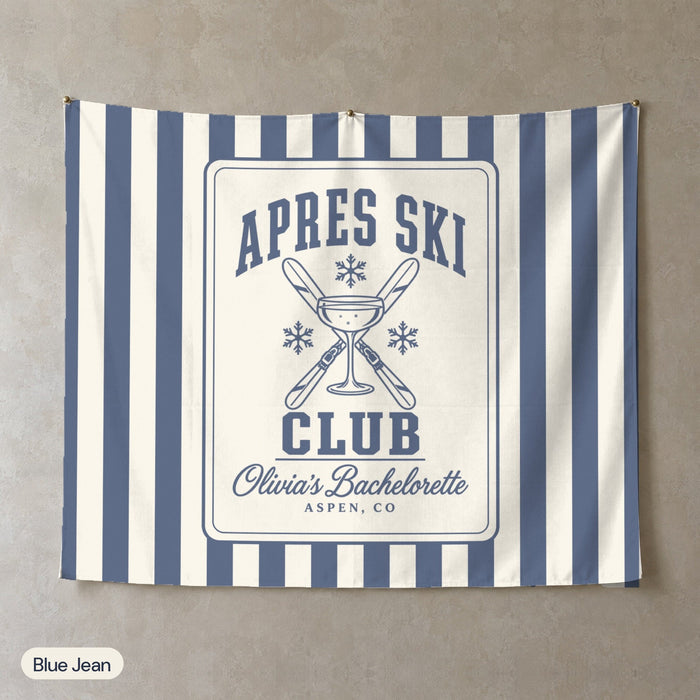Apres Ski Club personalized wall tapestry, Blue Jean stripes