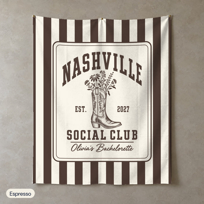 Nashville Social Club personalized wall tapestry in portrait, Espresso