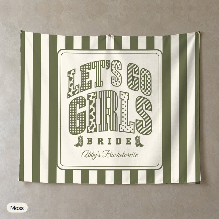 Let's Go Girls personalized wall tapestry, Moss stripes