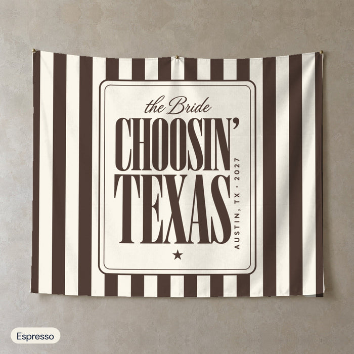 Choosin' Texas personalized wall tapestry, Espresso stripes