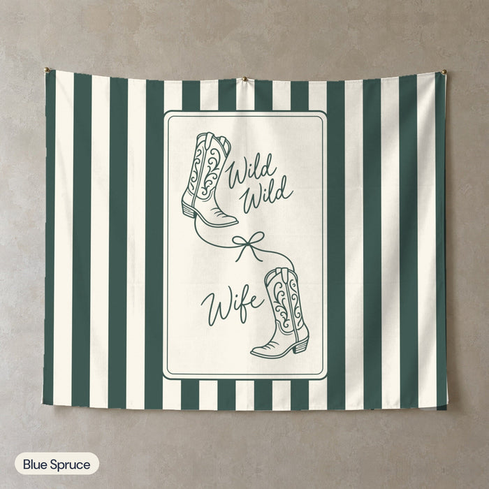 Wild Wild Wife personalized wall tapestry, Blue Spruce stripes