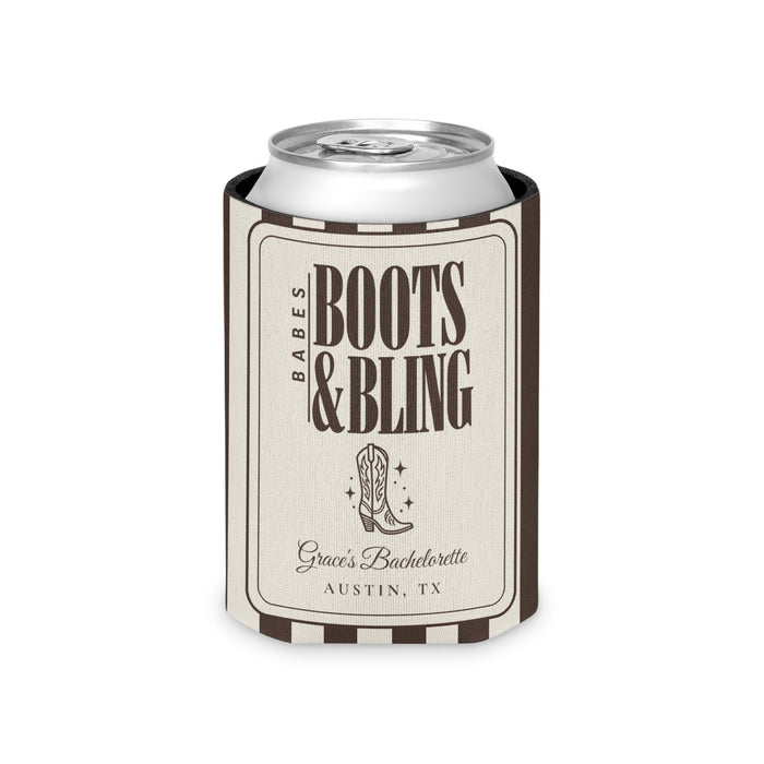 Boots & Bling striped can cooler, Espresso