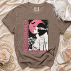 Brown t-shirt with Bride of Frankenstein graphic, text "Happily Never After".