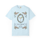 Light blue t-shirt with a cocktail and floral border, reading "Last Splash" and event details.