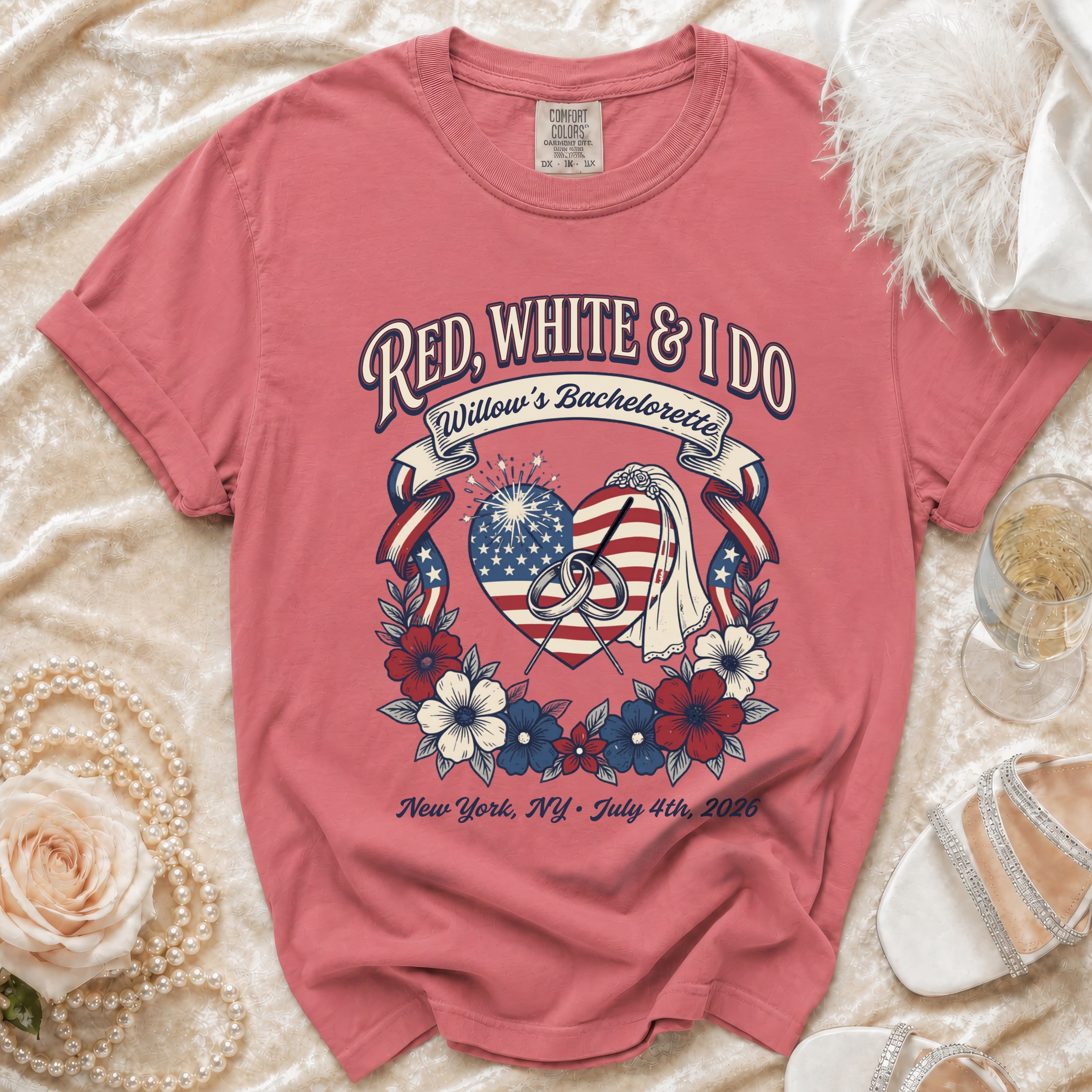 Red, White & I Do bachelorette t-shirt with heart design.