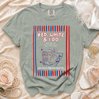Red, white, and I do t-shirt with patriotic fireworks and cowboy boot graphic.