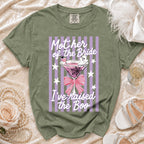 Green t-shirt with "Mother of the Bride I've raised the Boo" text and martini graphic.