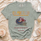 Red, white, and I do bachelorette t-shirt with cowboy hat and fireworks.