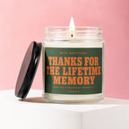 Lit candle with text: "THANKS FOR THE LIFETIME MEMORY (AND THE TEMPORARY INSANITY)"