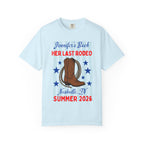 Light blue t-shirt with "Jennifer's Bach Her Last Rodeo Nashville, TN Summer 2026" and cowboy boot graphic.