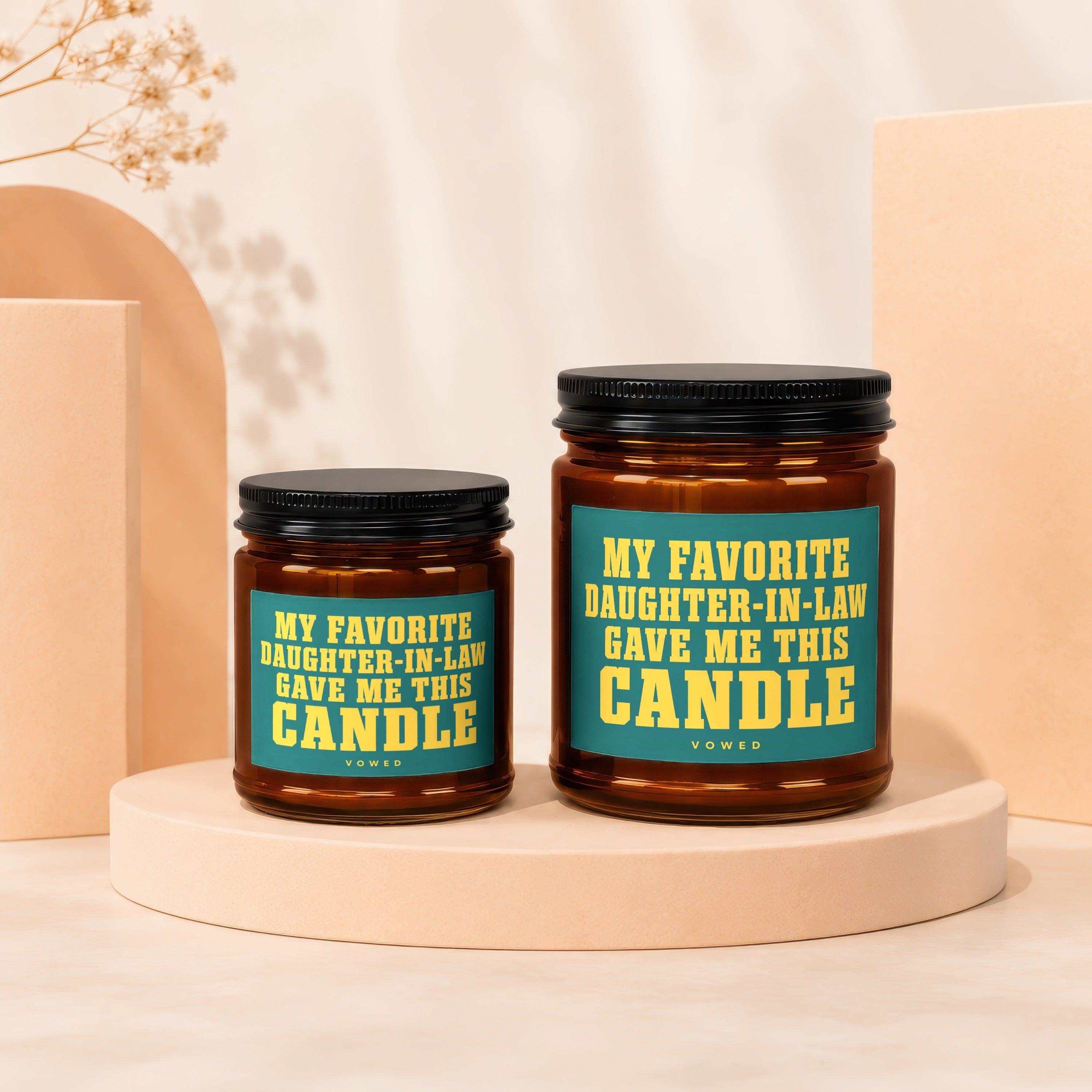 Two glass candles with humorous "My Favorite Daughter-In-Law" text.