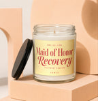 Scented candle labeled "Maid of Honor Recovery" with "VOWED" at the bottom.