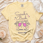 Yellow t-shirt with "Sarah's Bach Malibu, Ca Summer 2026" design.