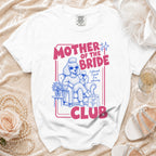 White t-shirt with "Mother of the Bride Club" graphic featuring a poodle.