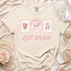 "Last Splash" graphic tee with champagne glasses and cocktails, Sarah's Summer 2026.