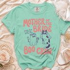Mint green t-shirt with "Mother of the Bride Boo Crew" graphic and ghost bride.