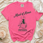 Pink t-shirt with "Maid of Honor" and "Professional Hype Woman" text.