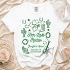 White t-shirt with "Her Last Rodeo" design and text "Jennifer's Bach Nashville, TN Summer 2026".