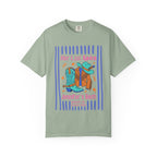 Graphic tee with cowboy hat, boots, jacket, and text: Her Last Rodeo, Jennifer's Bach.