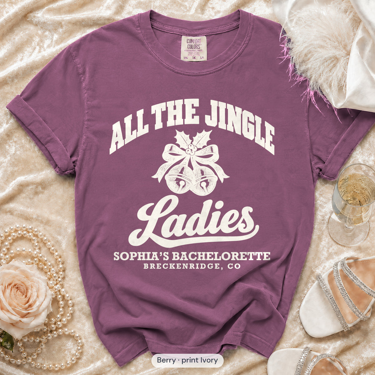 Berry Jingle Bell Bride & All The Jingle Ladies bachelorette crew t-shirt