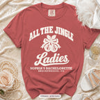 Crimson Jingle Bell Bride & All The Jingle Ladies bachelorette crew t-shirt