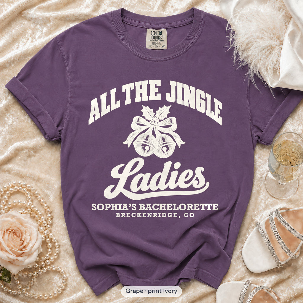 Grape Jingle Bell Bride & All The Jingle Ladies bachelorette crew t-shirt