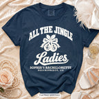 True Navy Jingle Bell Bride & All The Jingle Ladies bachelorette crew t-shirt