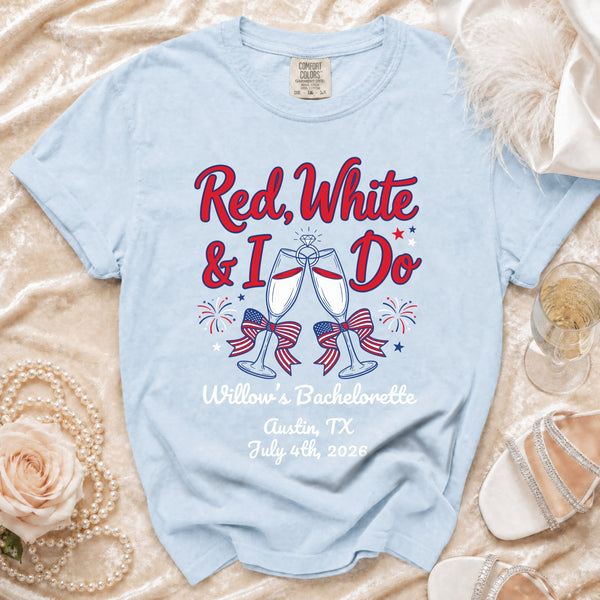 Red, White & I Do T-Shirt in Chambray