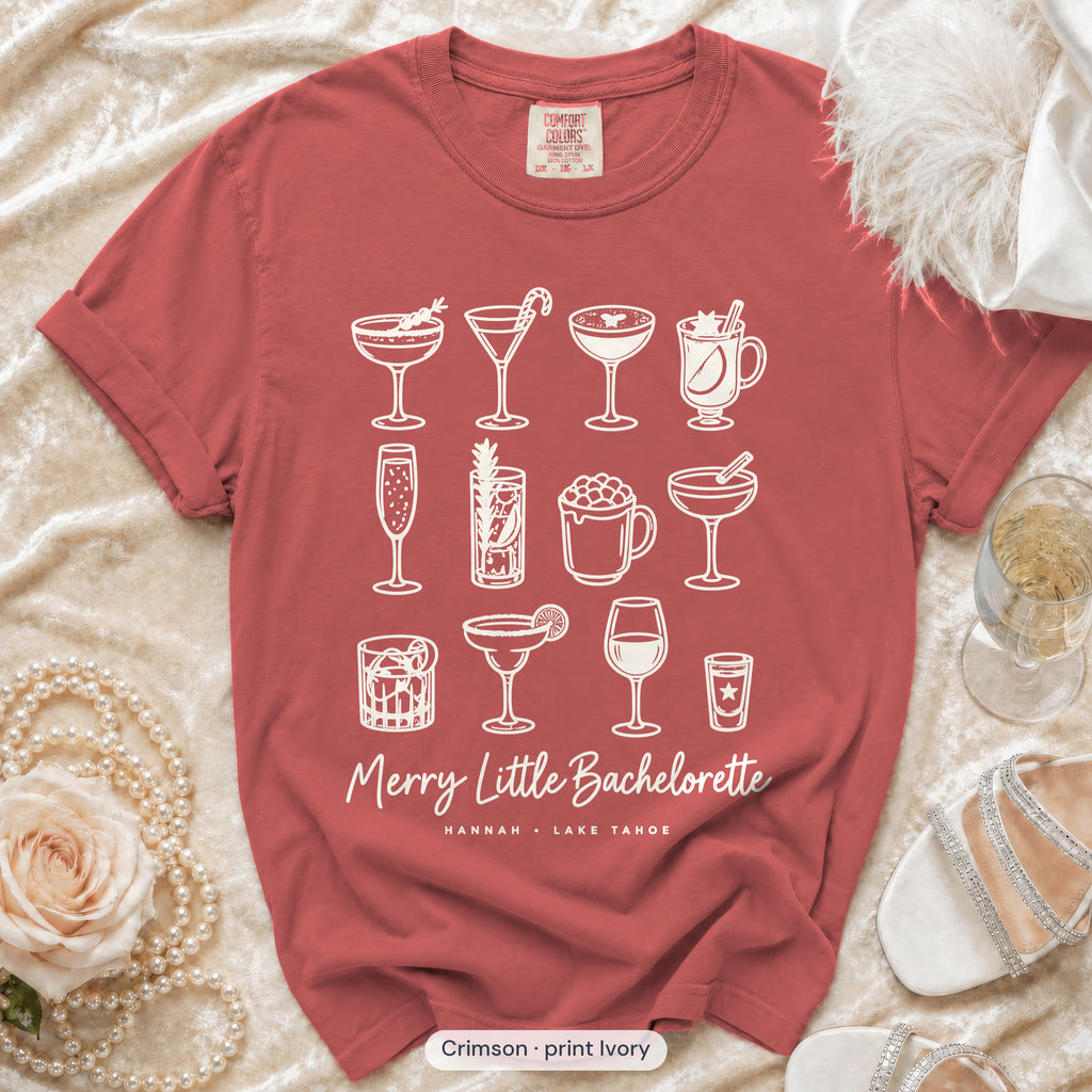 Crimson Merry Little Bride & Merry Little bachelorette crew t-shirt