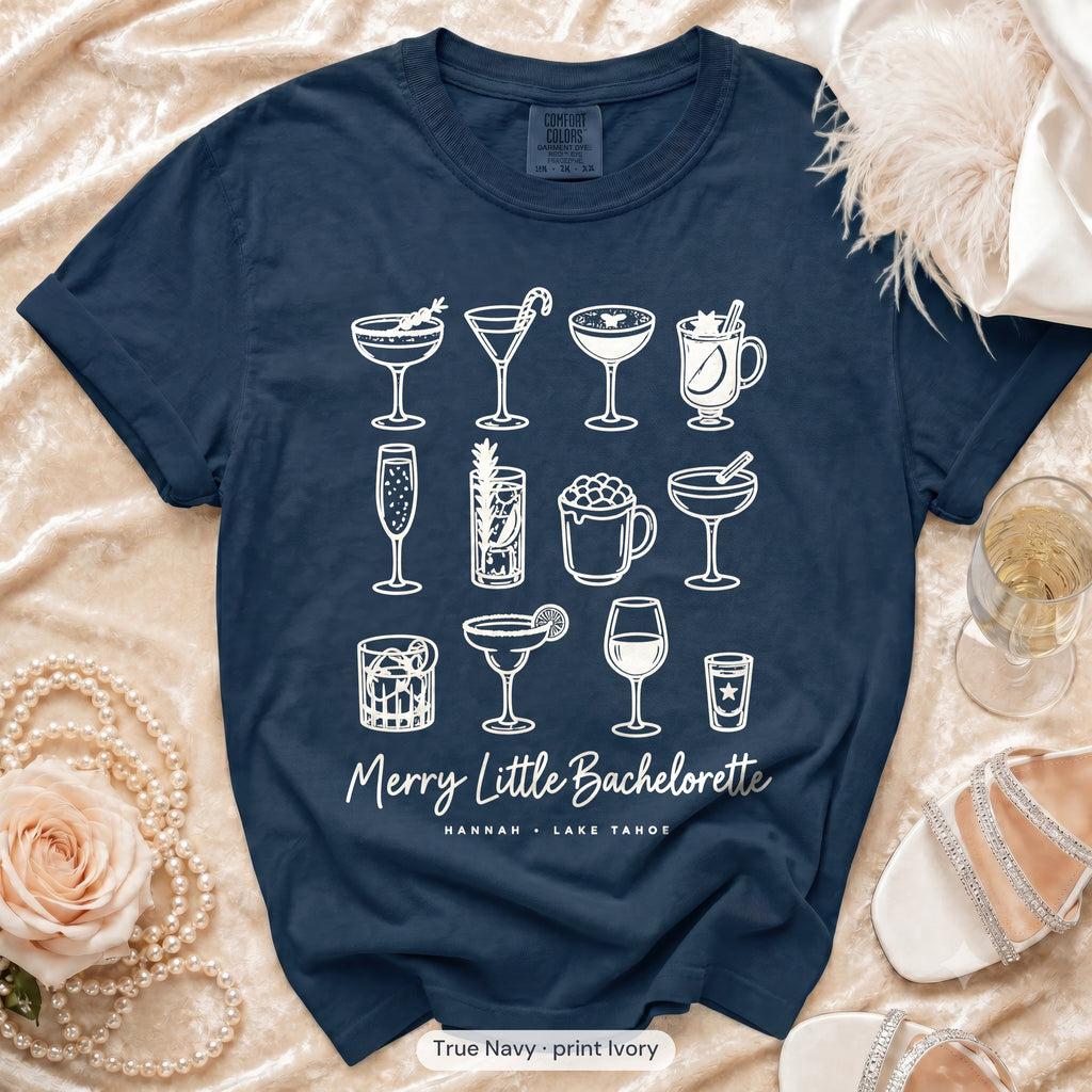 True Navy Merry Little Bride & Merry Little bachelorette crew t-shirt