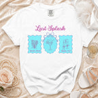 White t-shirt with "Last Splash" graphic and bachelorette party details.