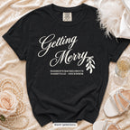 Black Getting Merry'd & Getting Merry bachelorette crew t-shirt