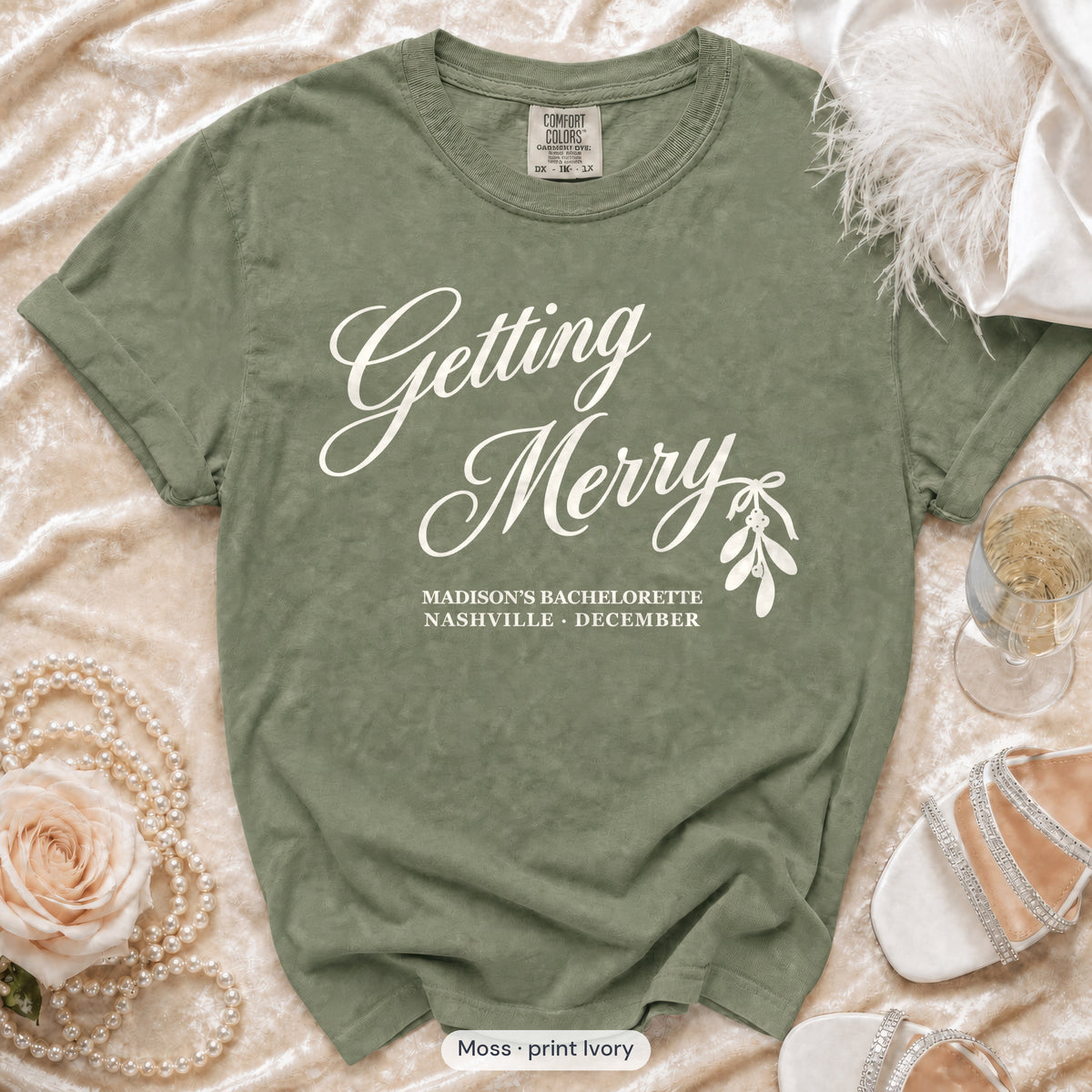 Moss Getting Merry'd & Getting Merry bachelorette crew t-shirt