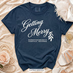 True Navy Getting Merry'd & Getting Merry bachelorette crew t-shirt