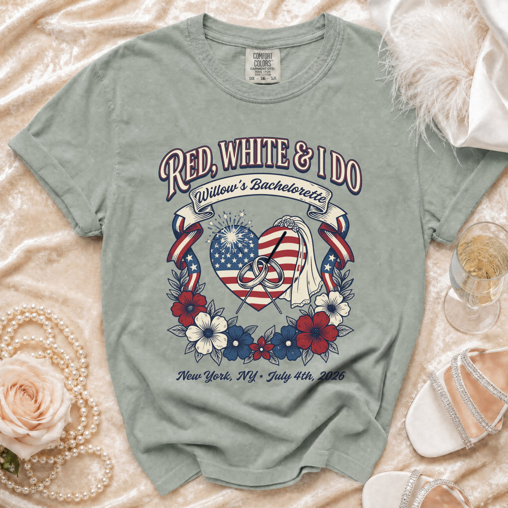 Red, White & I Do Willow's Bachelorette New York July 4th 2026 t-shirt.