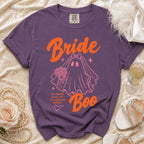 Purple t-shirt with "Bride Boo" text and a ghost bride graphic.