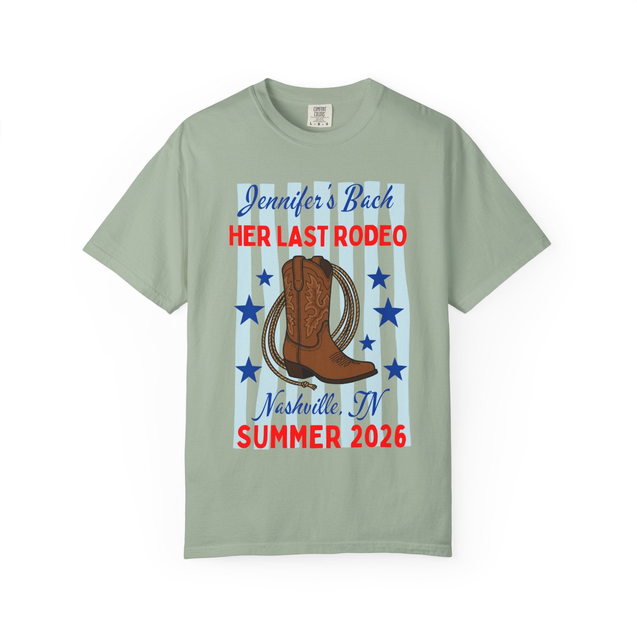 Cowboy boot and rope graphic for "Jennifer's Bach Her Last Rodeo Nashville, TN Summer 2026".