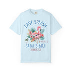 Light blue t-shirt with "Last Splash" and flamingo graphic.
