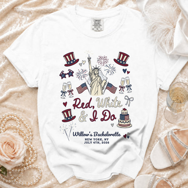 Red, White & I Do Bachelorette Party T-Shirt in White