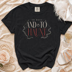 Black t-shirt with "To Have And To Haunt" text and wedding ring design.