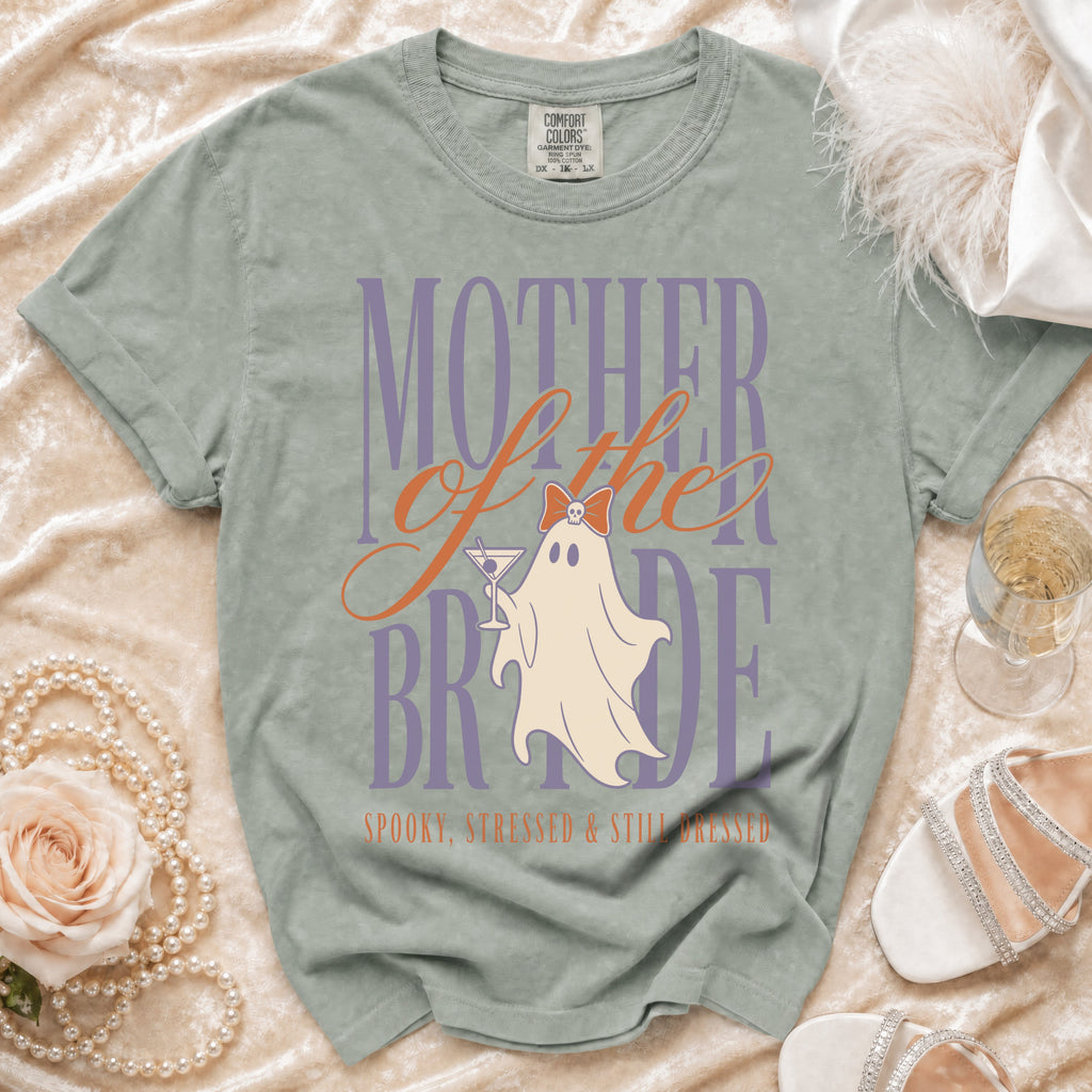 Mother of the Bride shirt with ghost, martini, and text.
