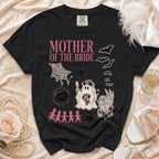 Black t-shirt with "Mother of the Bride" and spooky graphics.