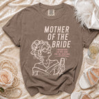 Brown t-shirt with "Mother of the Bride" and funny saying for the open bar.