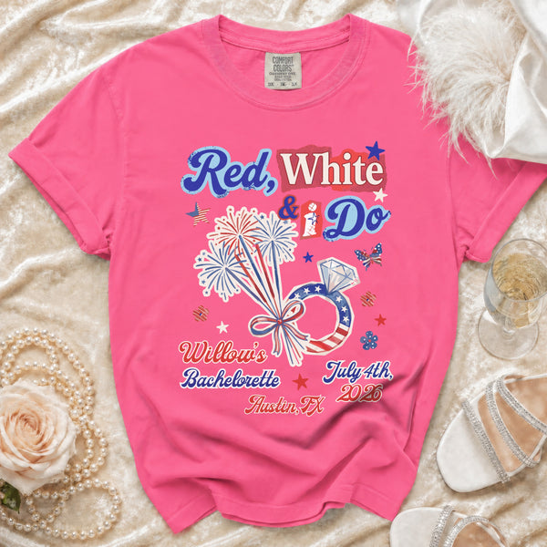 Red, White & I Do Bachelorette T-Shirt in Crunchberry