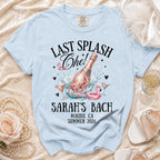 T-shirt with "Last Splash" and "Sarah's Bach Malibu CA Summer 2026" text.