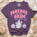 Purple t-shirt with "Mother of the Bride Boo Crew" text and ghost graphic.