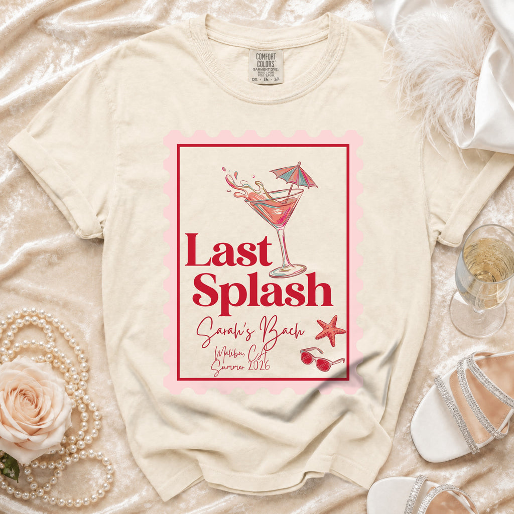 T-shirt graphic "Last Splash Sarah's Bach Malibu, CA Summer 2026".