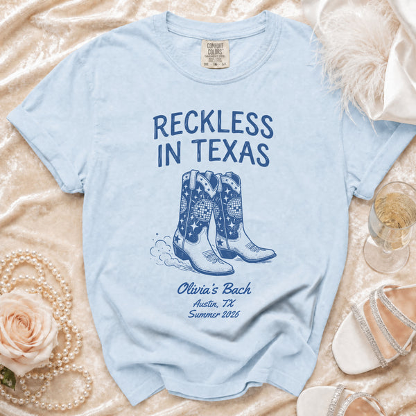 Reckless Texas Disco Cowgirl T-shirt in Chambray