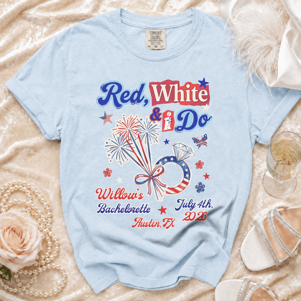Red, White & I Do Bachelorette T-Shirt in Chambray